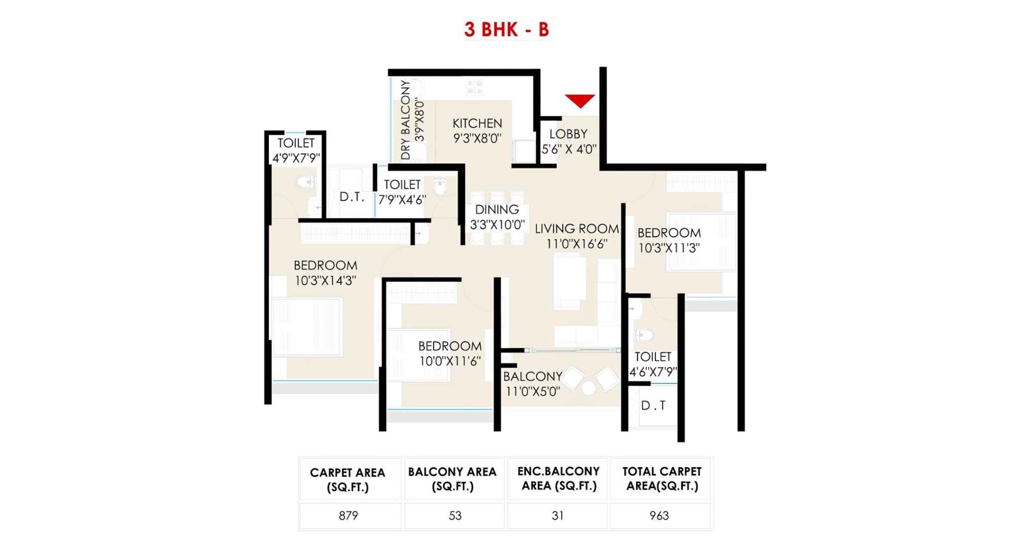 The-Rising-Saniket-Floor-Plan-Wing-B3-3-BHK-B-963-Sqft