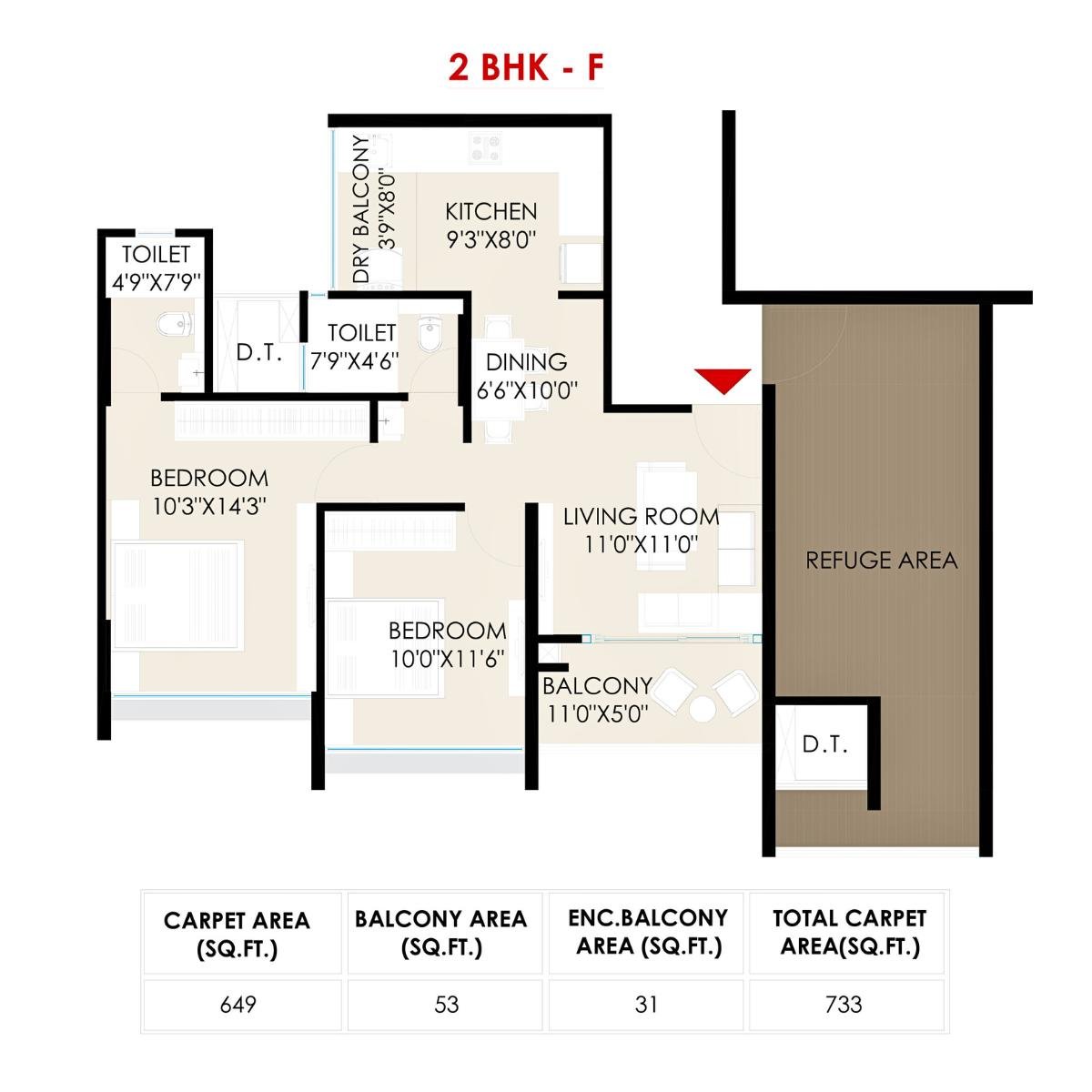 The-Rising-Saniket-Floor-Plan-Wing-B3-2-BHK-F-733-Sqft