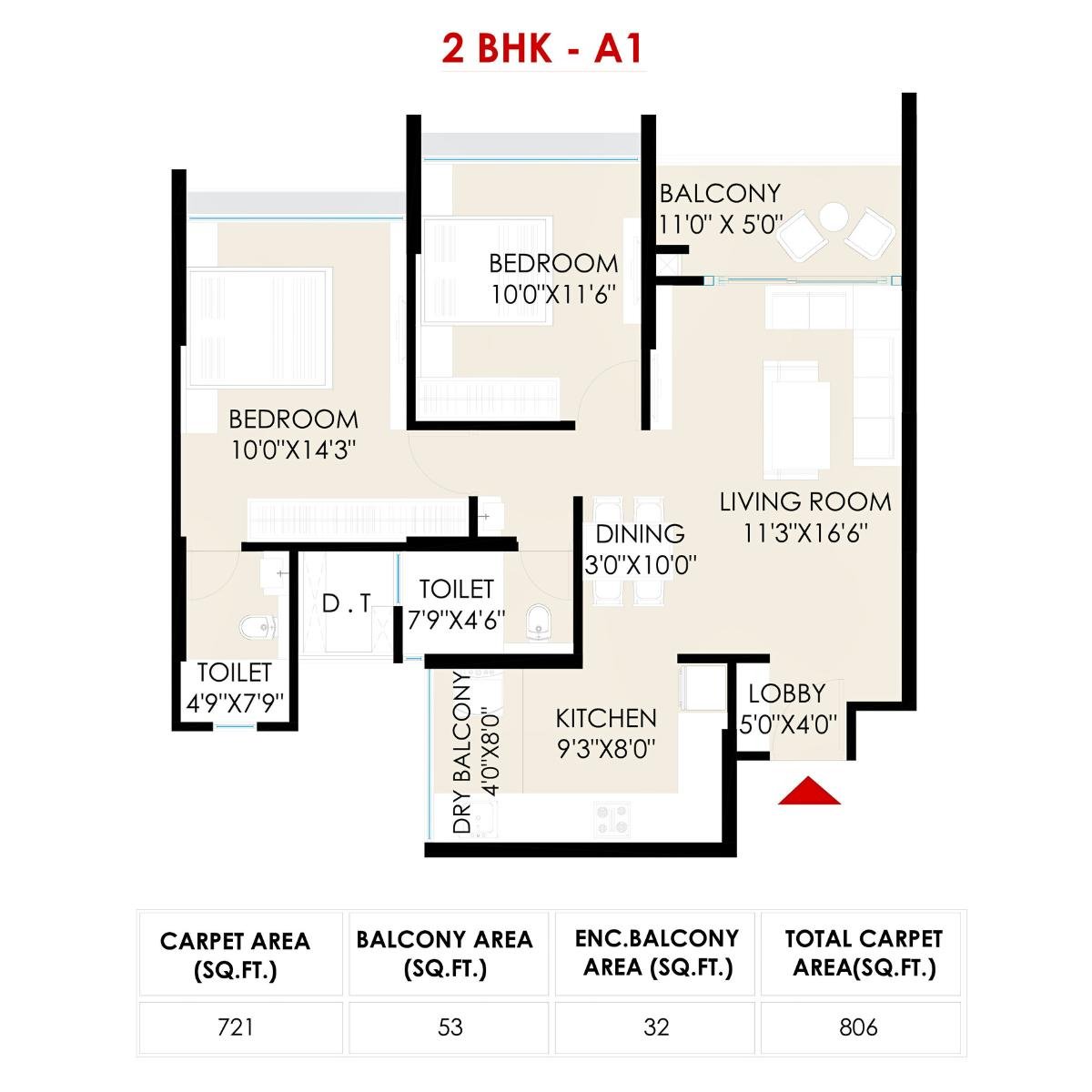 The-Rising-Saniket-Floor-Plan-Wing-B3-2-BHK-A1-806-Sqft